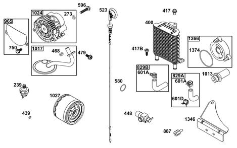 Lubrication Group Diagram and Parts List for 613377-0001-E1  Briggs and Stratton Engine